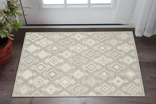 3' X 5' Beige And Gray Oriental Area Rug