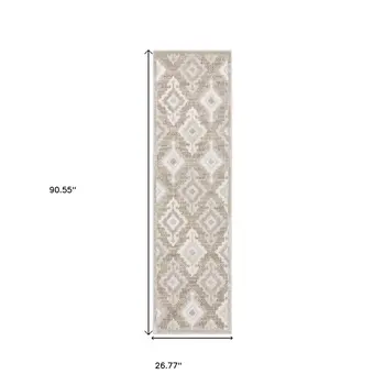 8' Beige And Gray Oriental Runner Rug