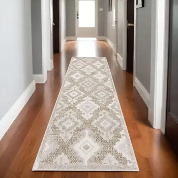 8' Beige And Gray Oriental Runner Rug