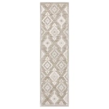 8' Beige And Gray Oriental Runner Rug