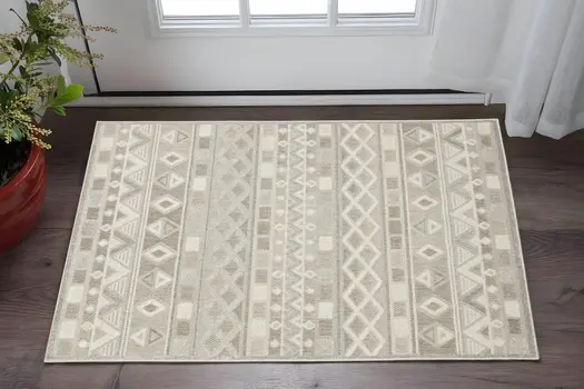 3' X 5' Beige And Gray Geometric Area Rug