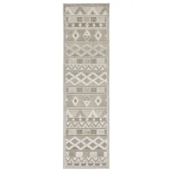 8' Beige And Gray Geometric Runner Rug