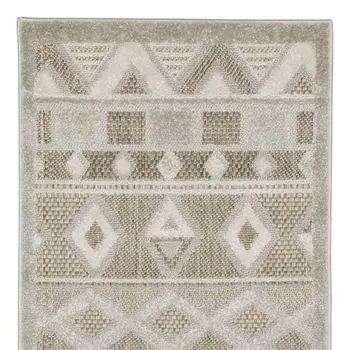 8' Beige And Gray Geometric Runner Rug
