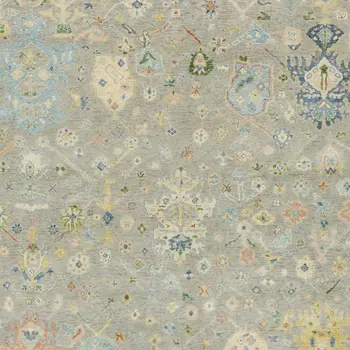 2' X 3' Gray Blue And Yellow Wool Oriental Hand Knotted Area Rug With Fringe