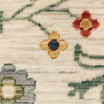 6' Ivory Red And Blue Oriental Runner Rug With Fringe