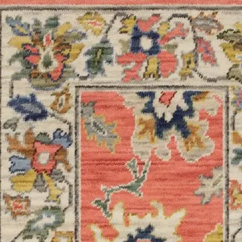 6' Salmon Blue And Yellow Oriental Runner Rug With Fringe