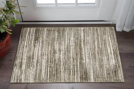 2' X 3' Brown And Ivory Striped Distressed Area Rug