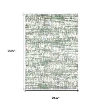 2' X 3' Green And Ivory Abstract Area Rug
