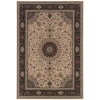 2' X 3' Ivory And Black Oriental Area Rug