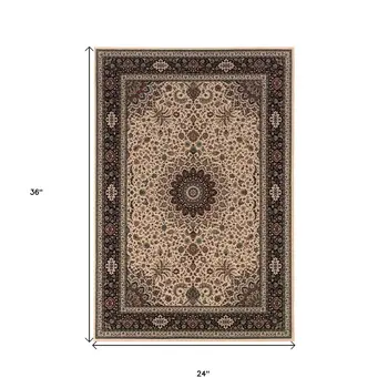 2' X 3' Ivory And Black Oriental Area Rug
