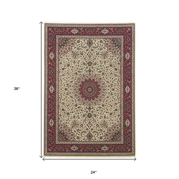 2' X 3' Ivory And Red Oriental Area Rug