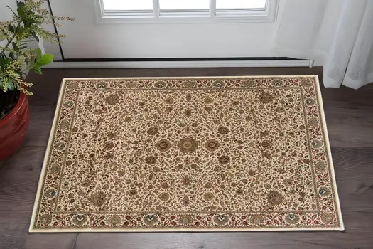 2' X 3' Ivory And Green Oriental Area Rug