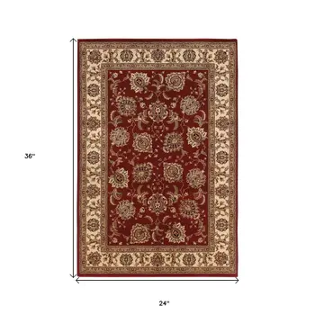 2' X 3' Red And Ivory Oriental Area Rug