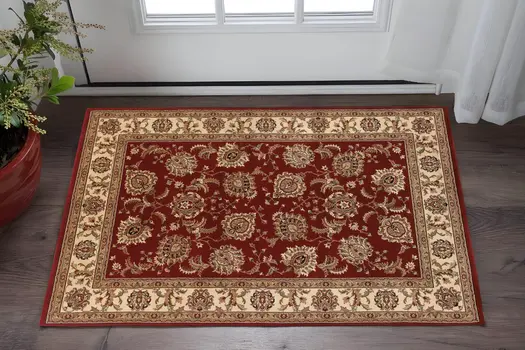 2' X 3' Red And Ivory Oriental Area Rug