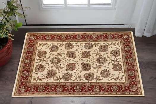 2' X 3' Ivory And Red Oriental Area Rug