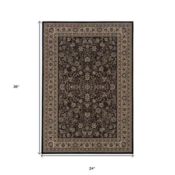 2' X 3' Black And Ivory Oriental Area Rug