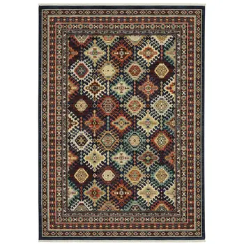 2' X 3' Navy Blue Oriental Area Rug With Fringe
