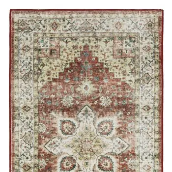 8' Red And Ivory Oriental Distressed Runner Rug