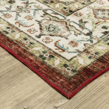 8' Red And Ivory Oriental Distressed Runner Rug