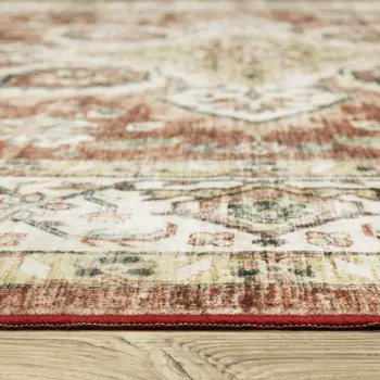 8' Red And Ivory Oriental Distressed Runner Rug