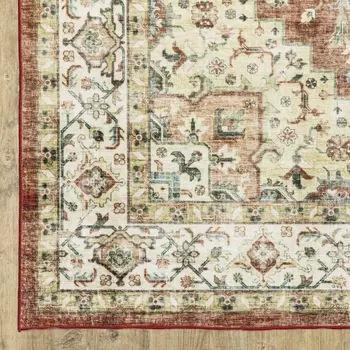 8' Red And Ivory Oriental Distressed Runner Rug