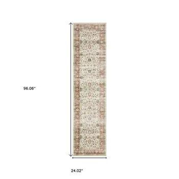8' Ivory And Rust Oriental Distressed Runner Rug