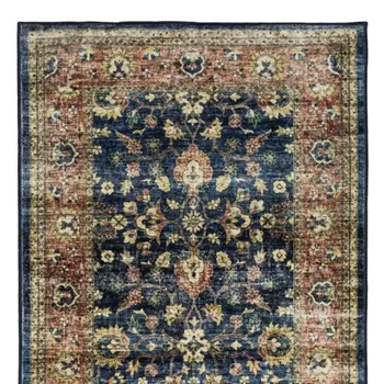 8' Blue And Rust Oriental Distressed Runner Rug