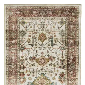 8' Ivory Oriental Distressed Runner Rug