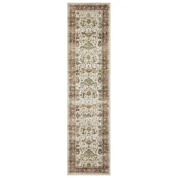 8' Ivory Oriental Distressed Runner Rug