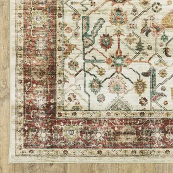 8' Ivory Oriental Distressed Runner Rug
