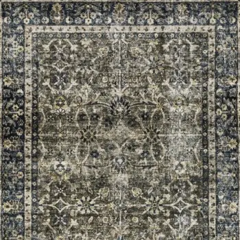 8' Charcoal And Blue Oriental Distressed Runner Rug