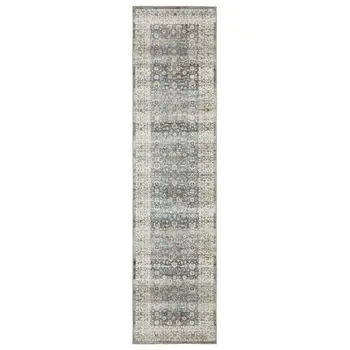 8' Gray And Ivory Oriental Distressed Runner Rug