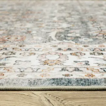 8' Gray And Ivory Oriental Distressed Runner Rug