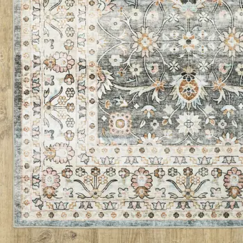 8' Gray And Ivory Oriental Distressed Runner Rug