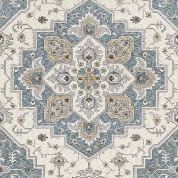 3' X 5' Blue And Ivory Medallion Distressed Area Rug With Fringe