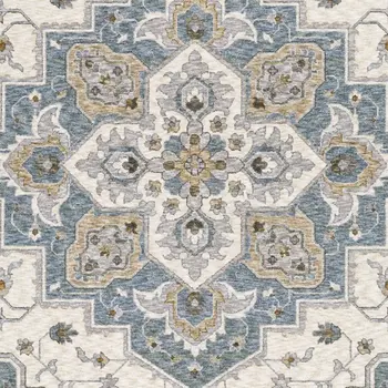 3' X 5' Blue And Ivory Medallion Distressed Area Rug With Fringe