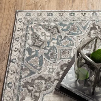 4' X 6' Gray And Blue Medallion Area Rug