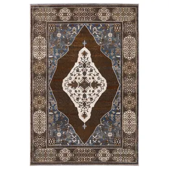 4' X 6' Gray And Blue Medallion Area Rug