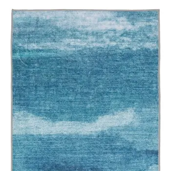 8' Sky Blue And Ivory Abstract Distressed Runner Rug