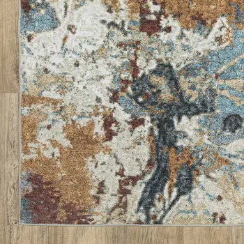 8' Blue And Rust Abstract Distressed Runner Rug