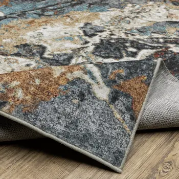 8' Blue And Rust Abstract Distressed Runner Rug