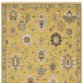 3' X 5' Yellow Ivory And Gray Oriental Area Rug With Fringe