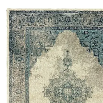 2' X 3' Ivory And Blue Oriental Area Rug