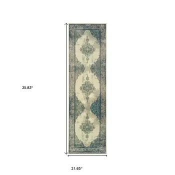2' X 3' Ivory And Blue Oriental Area Rug