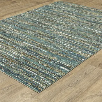 3' X 5' Blue Brown And Ivory Striped Area Rug