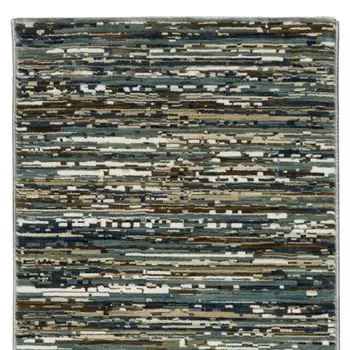 8' Blue Brown And Ivory Striped Runner Rug