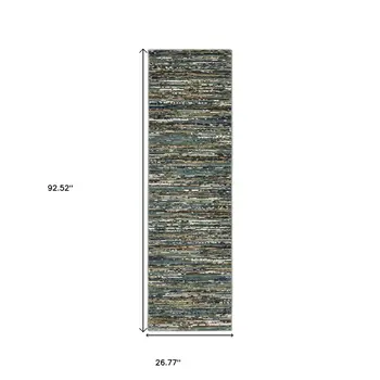8' Blue Brown And Ivory Striped Runner Rug