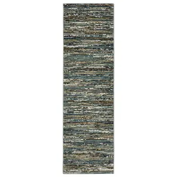 8' Blue Brown And Ivory Striped Runner Rug