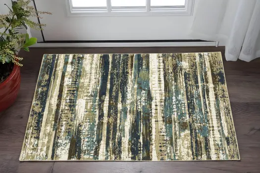 3' X 5' Beige And Blue Abstract Area Rug