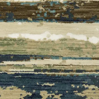 8' Beige And Blue Abstract Runner Rug